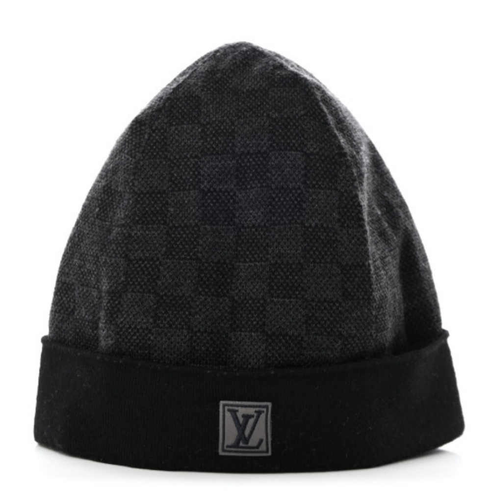 Unisex Louis Vuitton Beanie Damier Petite Black LV Monogram Logo
